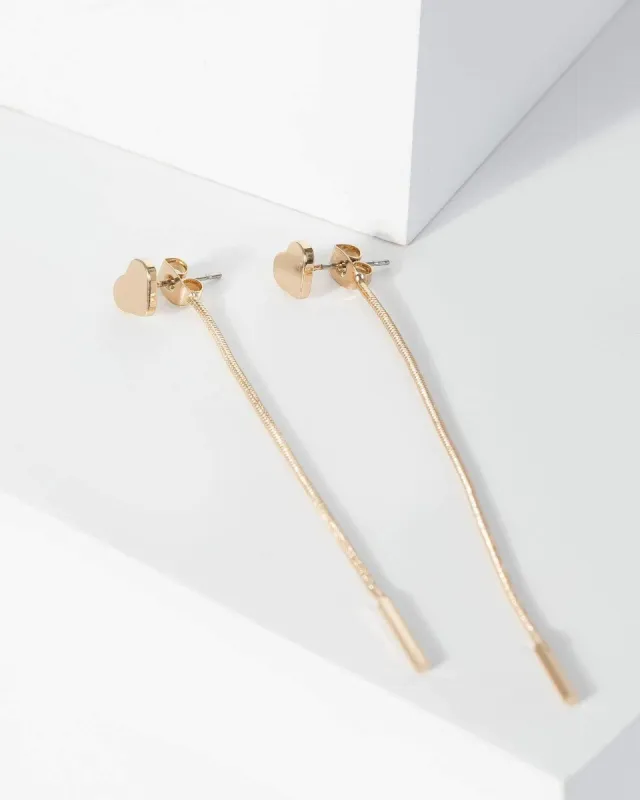 Gold Love Heart Drop Chain Earrings sold by Collete Hayman