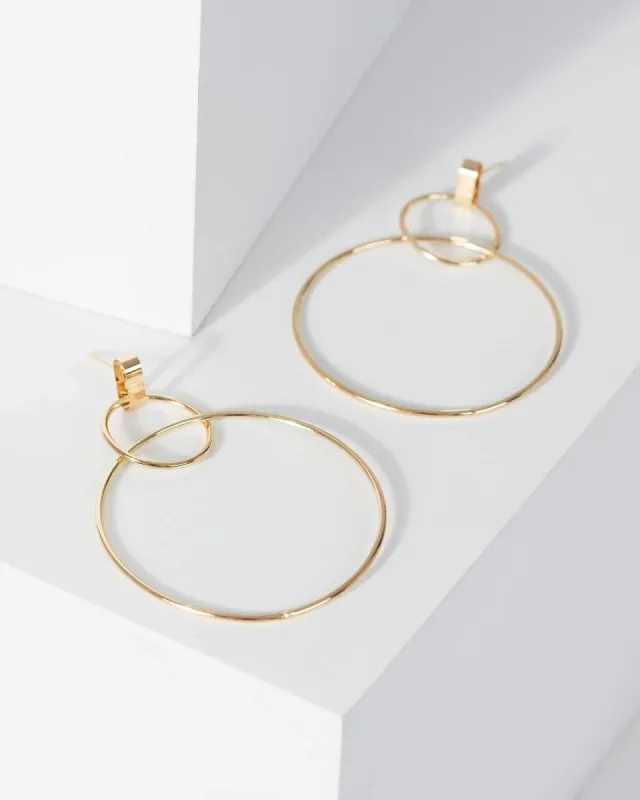 Gold Thin Metal Double Hoop Drop Earrings sold by Collete Hayman