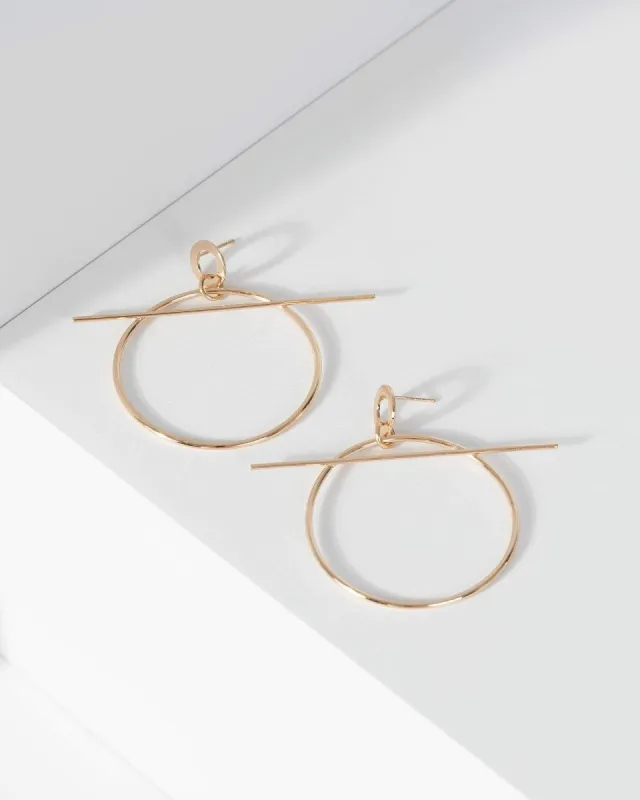 Gold Metal Hoop And Straight Bar Earrings sold by Collete Hayman