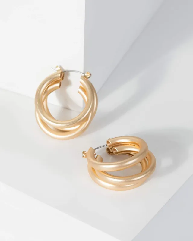 Gold Matte Triple Hoop Earrings sold by Collete Hayman