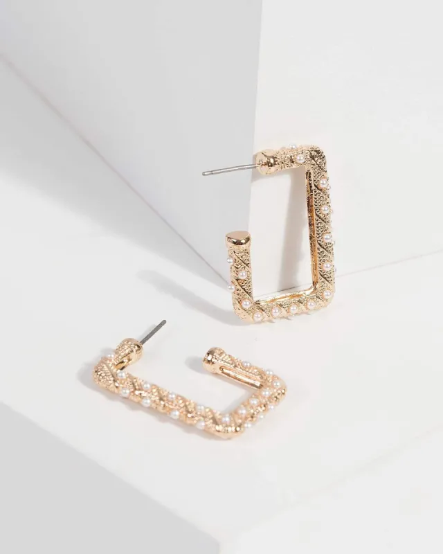 Gold Pearl Rectangle Earrings sold by Collete Hayman