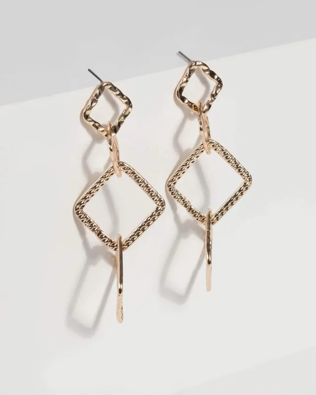 Gold Textured Square Drop Earrings sold by Collete Hayman