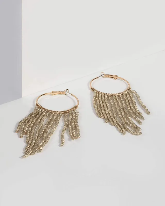 Gold Beaded Tassel Hoop Earrings sold by Collete Hayman