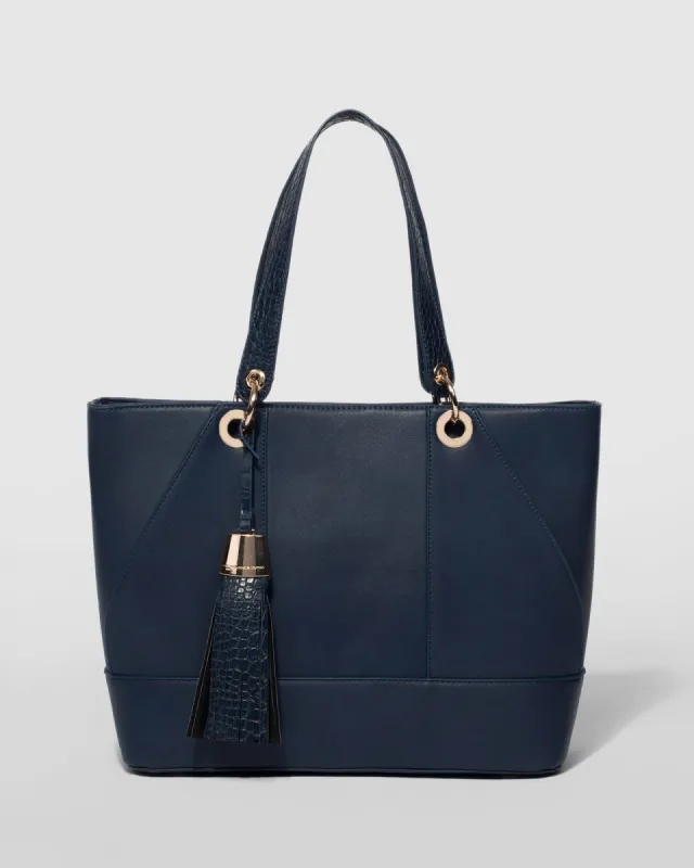 Navy Blue Maria Tassel Tote Bag sold by Collete Hayman