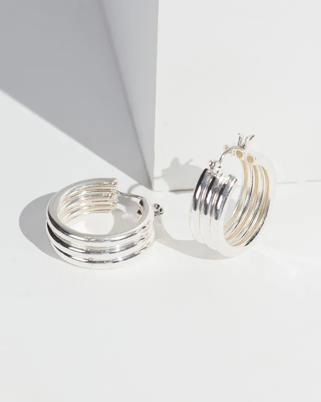 Silver Triple Row Mid Hoop Earrings sold by Collete Hayman