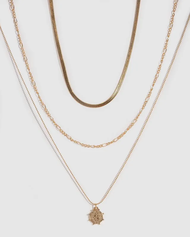 Gold Medallion Layered Necklace sold by Collete Hayman