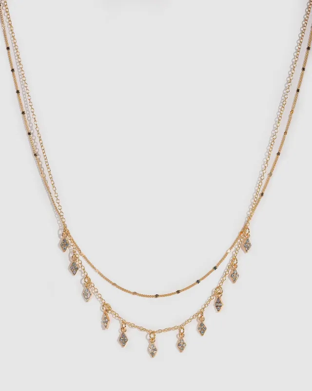 Gold Double Row Crystal Pendant Necklace sold by Collete Hayman