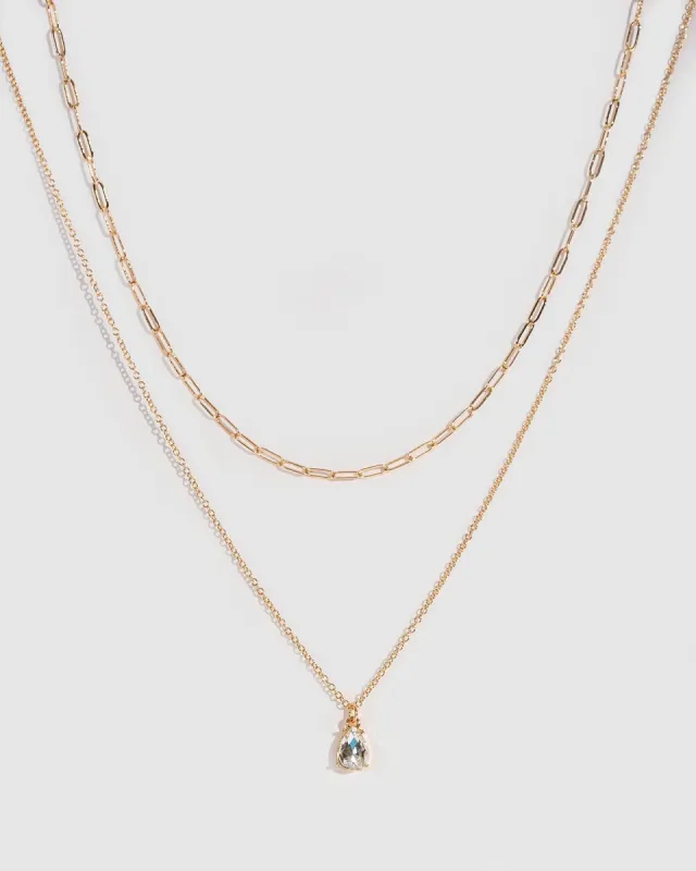 Gold Double Row Crystal Tear Drop Necklace sold by Collete Hayman