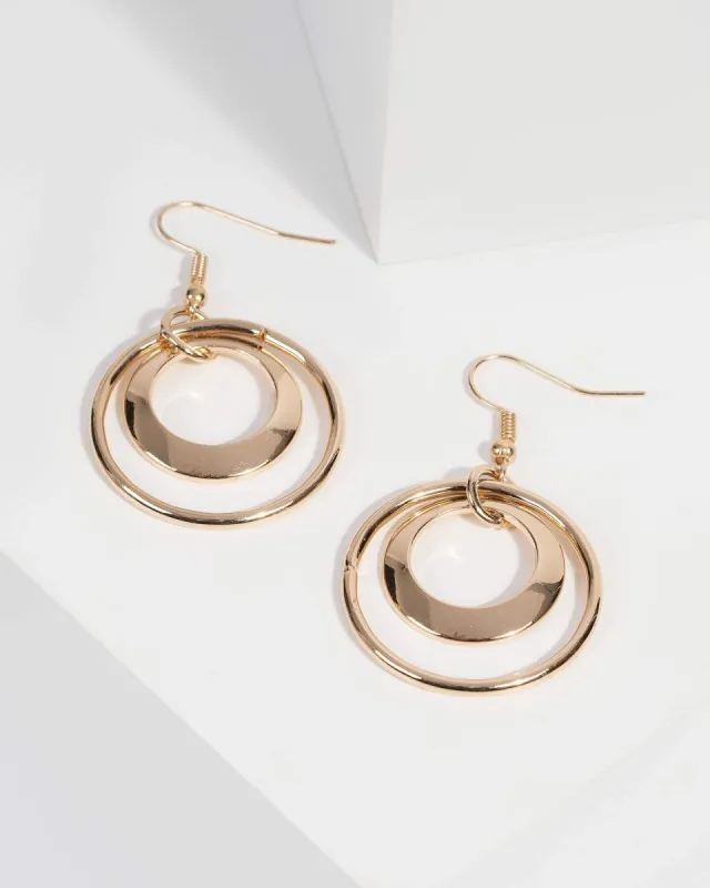 Gold Double Circle Drop Hook Earrings sold by Collete Hayman