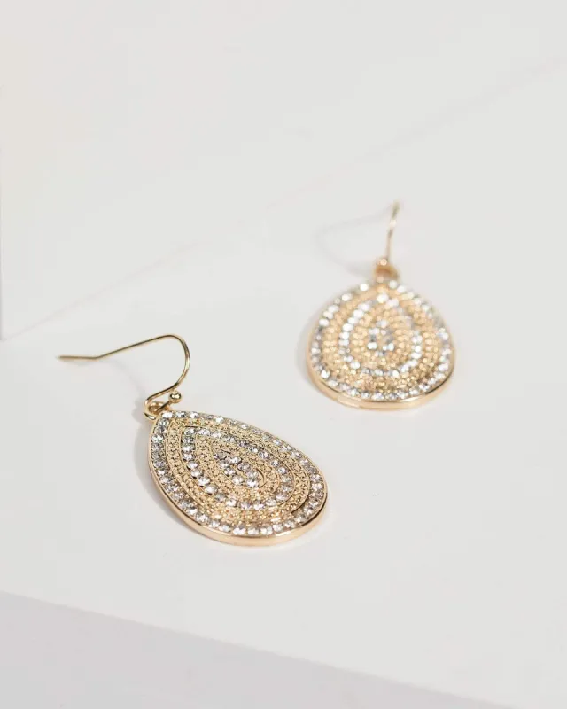 Gold Metal Diamante Teardrop Earrings sold by Collete Hayman