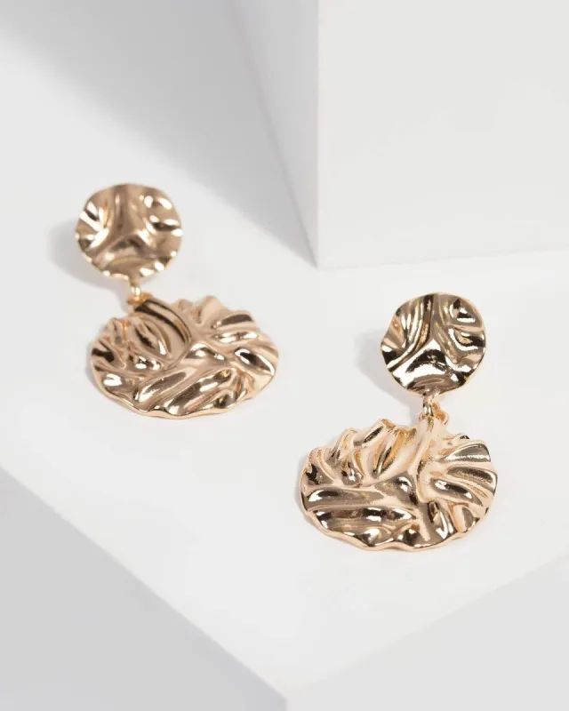 Gold Organic Metal Drop Earrings sold by Collete Hayman