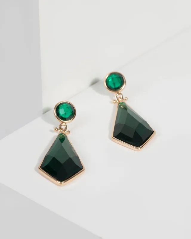 Emerald Faceted Stone Drop Earrings sold by Collete Hayman