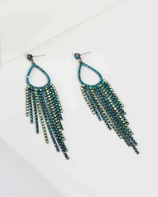 Emerald Multi Crystal Tassel Drop Earrings sold by Collete Hayman