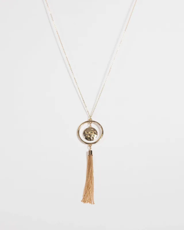 Gold Circle Pendant Tassel Necklace sold by Collete Hayman