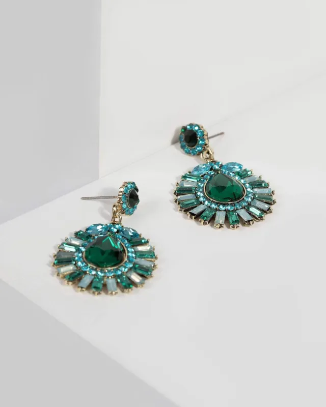 Green Multi Crystal Cluster Drop Earrings sold by Collete Hayman