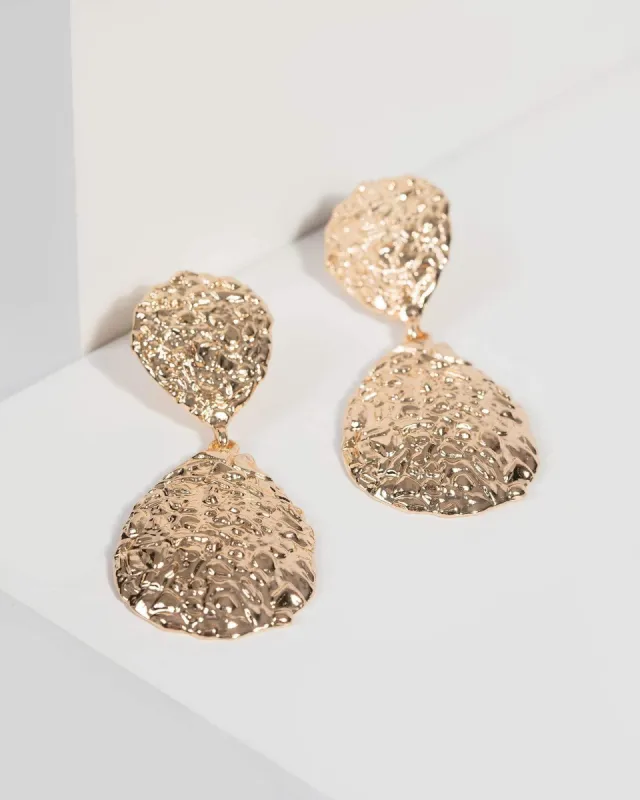 Gold Large Metal Drop Earrings sold by Collete Hayman