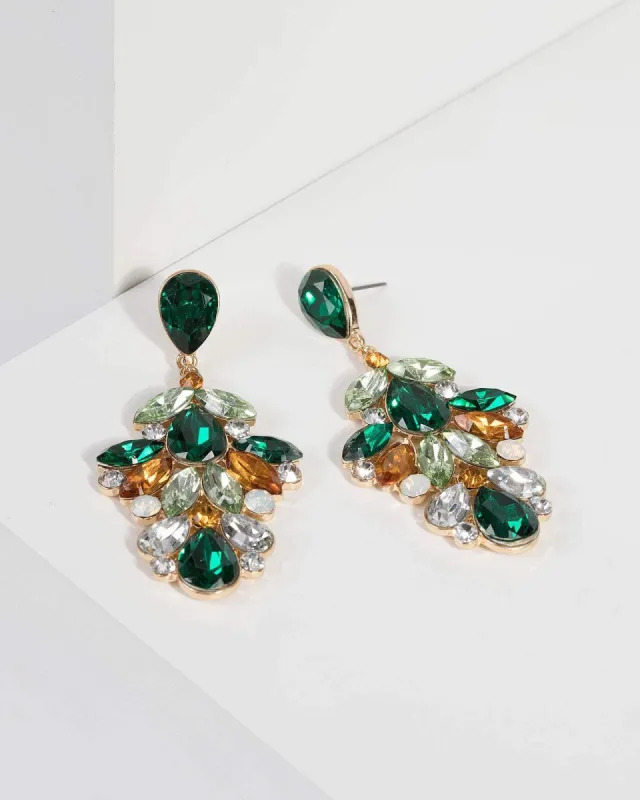 Green Crystal Cluster Drop Earrings sold by Collete Hayman