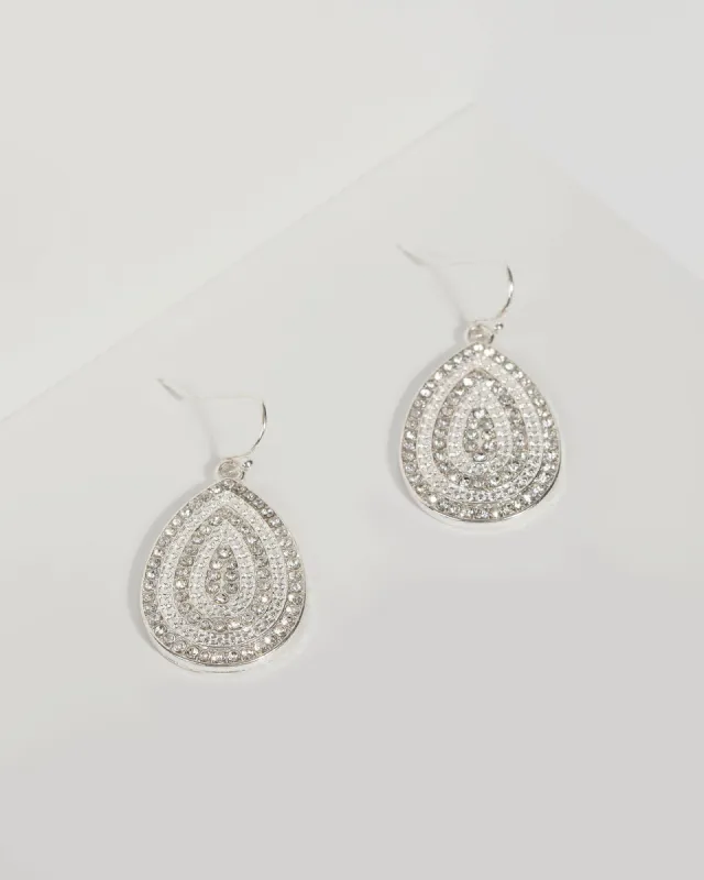 Silver Metal Diamante Teardrop Earrings sold by Collete Hayman