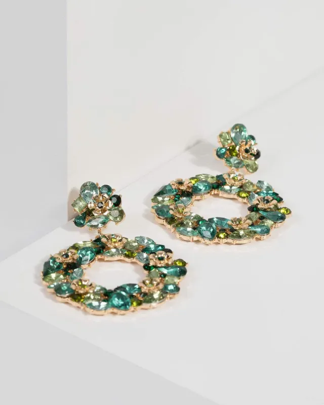 Green Floral Encrusted Halo Drop Earrings sold by Collete Hayman