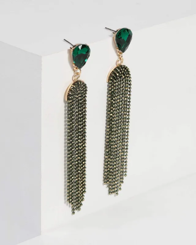 Green Crystal Chain Drop Earrings sold by Collete Hayman