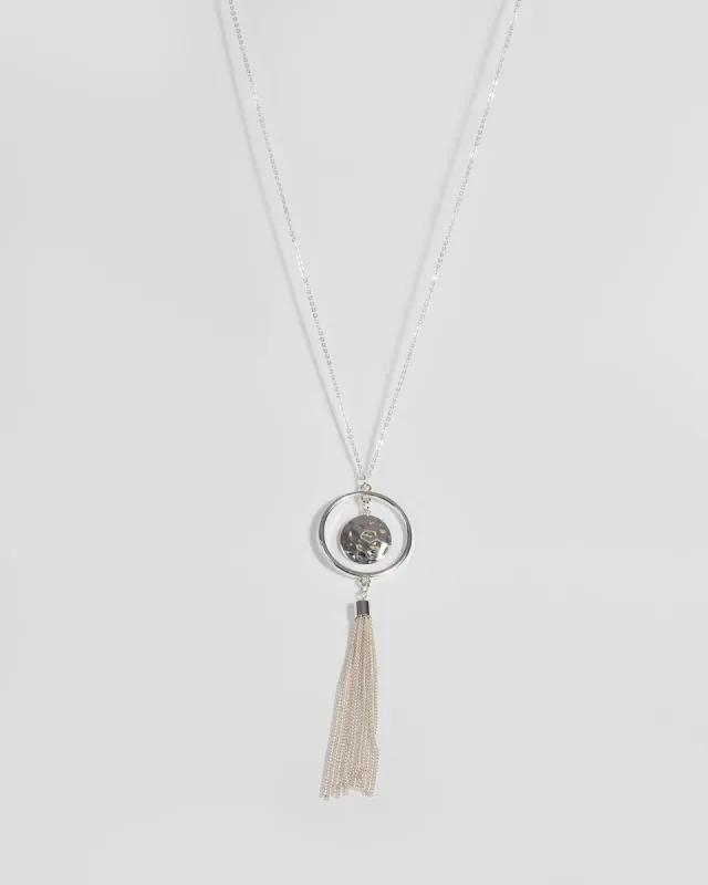 Silver Circle Pendant Tassel Necklace sold by Collete Hayman