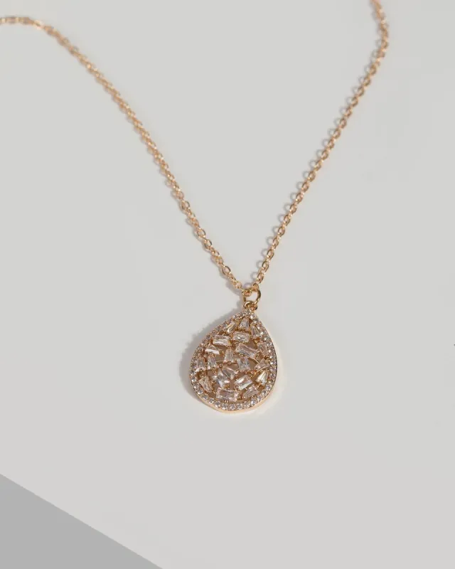 Gold Teardrop Cubic Zirconia Pendant Necklace sold by Collete Hayman