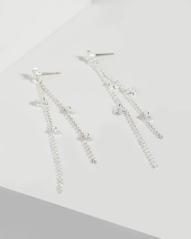 Silver Tassel Cubic Zirconia Drop Earrings sold by Collete Hayman