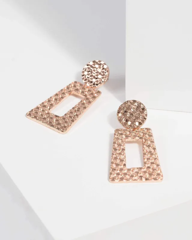 Rose Gold Textured Rectangle Drop Earrings made by Collete Hayman