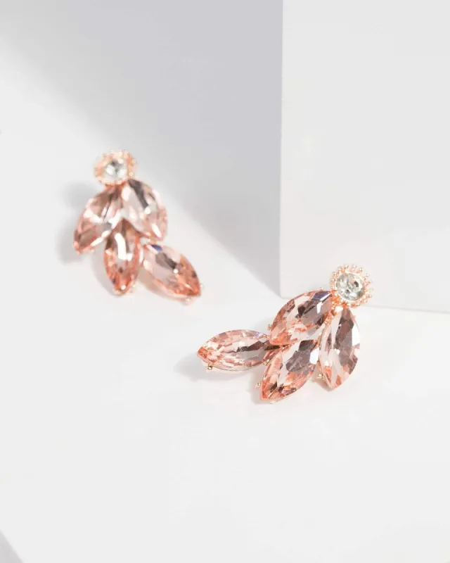 Rose Gold Diamante Leaf Drop Earrings sold by Collete Hayman