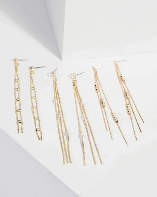 Gold Multi Drop Tassel Earring Set sold by Collete Hayman
