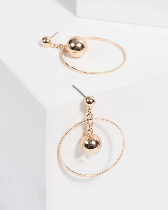Gold Ball Hoop Drop Earrings sold by Collete Hayman