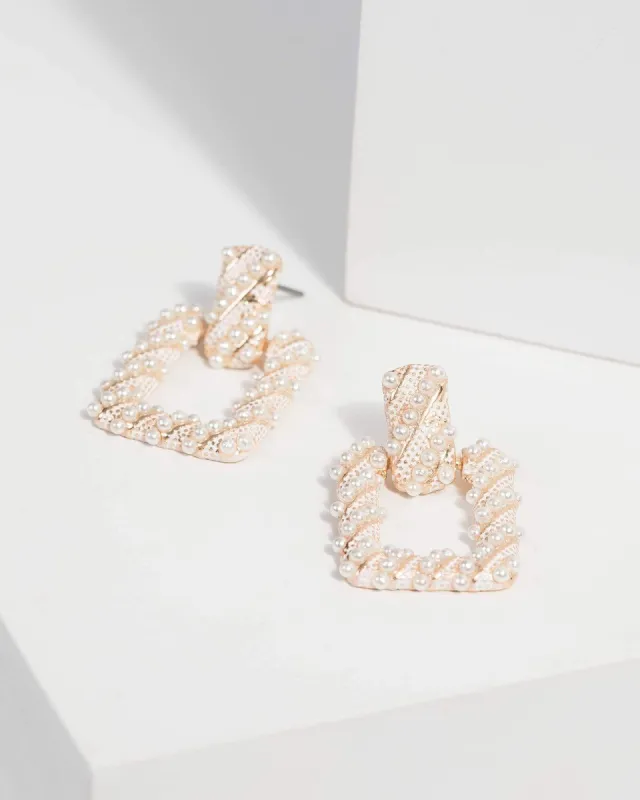 Pearl Rectangle Drop Stud Earrings sold by Collete Hayman