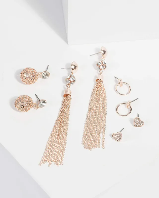 Gold Multi Tassel Stud Earring Set sold by Collete Hayman
