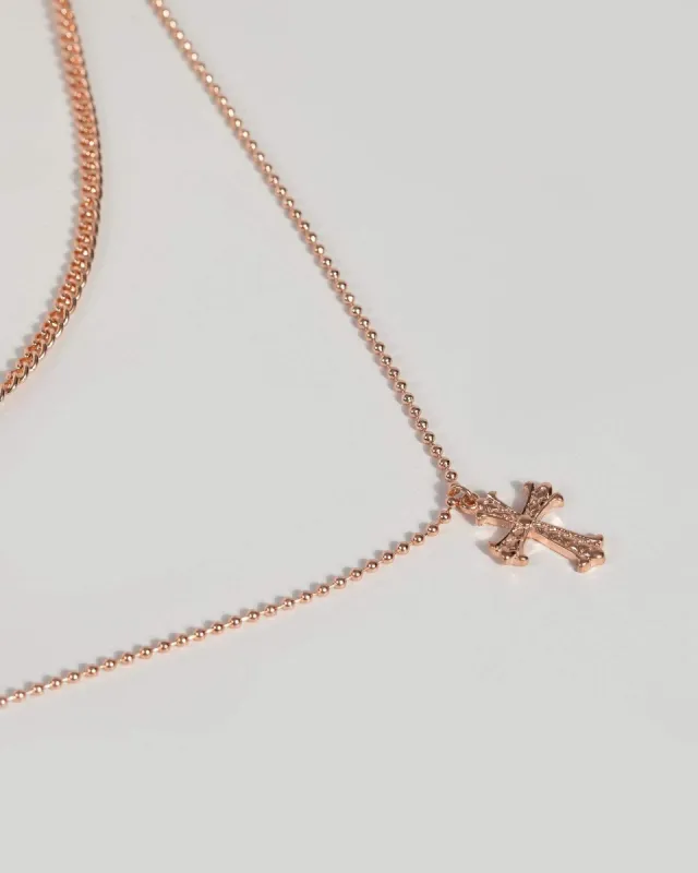 Rose Gold Double Chain Cross Necklace sold by Collete Hayman