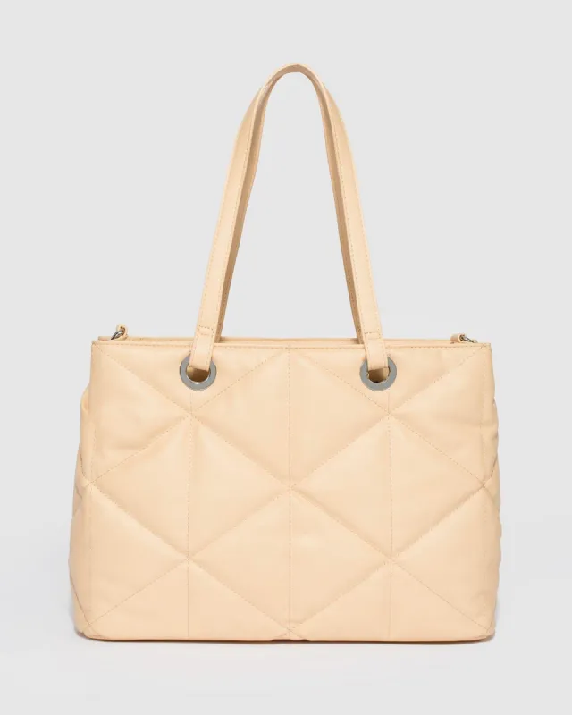 Nude Shanice Quilted Tote Bag sold by Collete Hayman