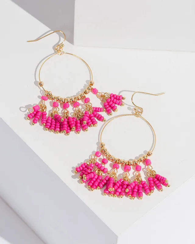 Pink Beaded Tassel Loop Earrings sold by Collete Hayman