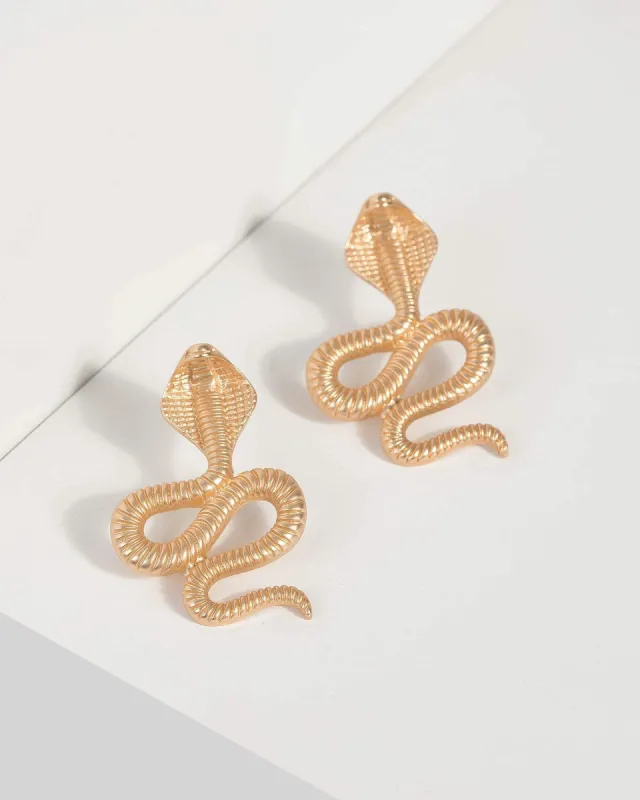 Gold Textured Snake Stud Drop Earrings sold by Collete Hayman
