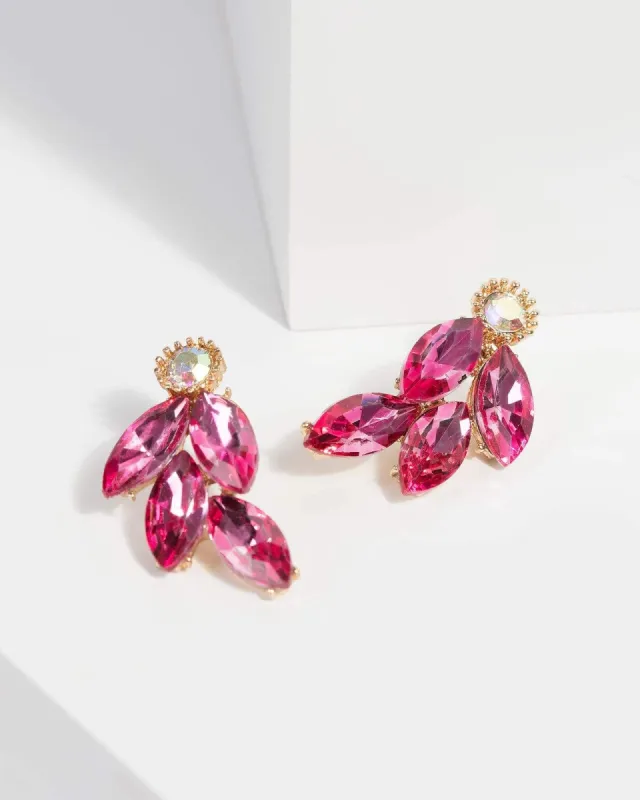 Pink Diamante Leaf Drop Earrings sold by Collete Hayman