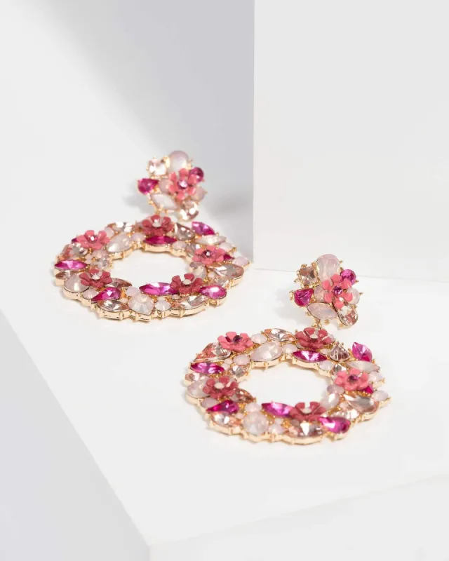 Pink Crystal Floral Wreath Hoop Earrings made by Collete Hayman