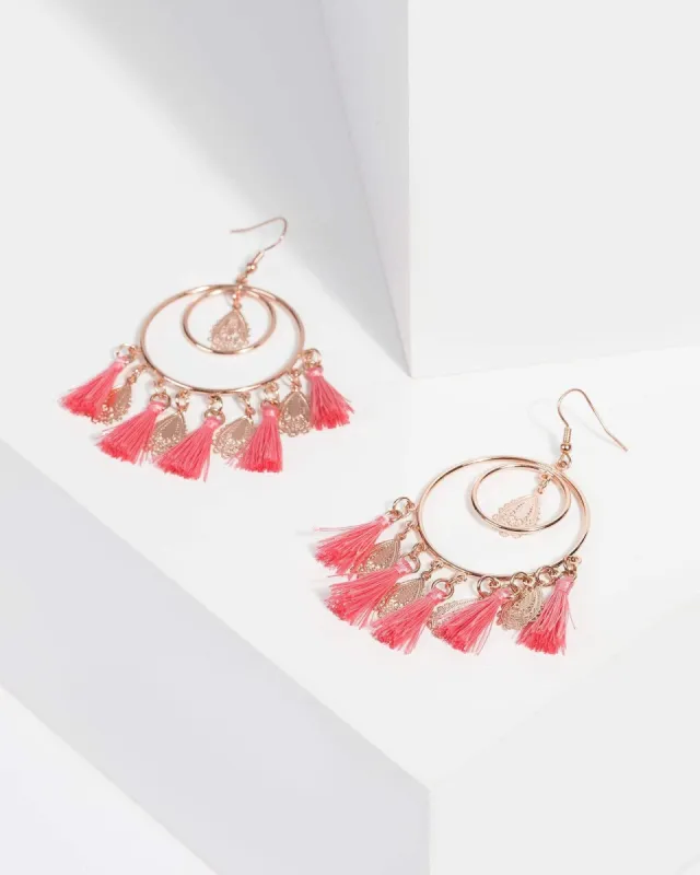 Pink Circle Filigree Tassel Drop Earrings sold by Collete Hayman