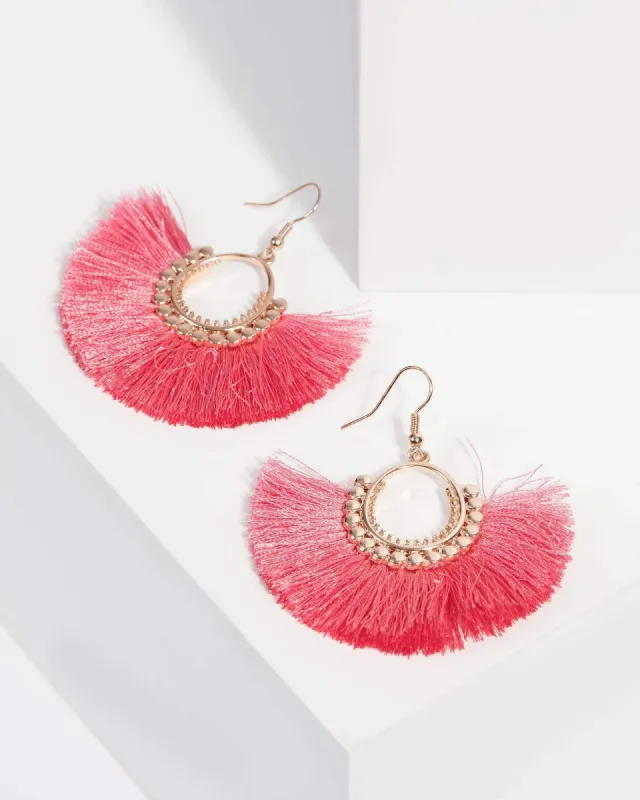 Pink Tassel Textured Earrings sold by Collete Hayman