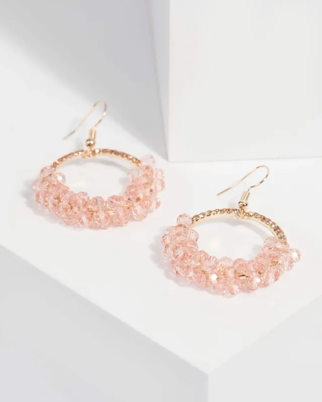 Pink Half Crystal Beaded Hoop Earrings sold by Collete Hayman