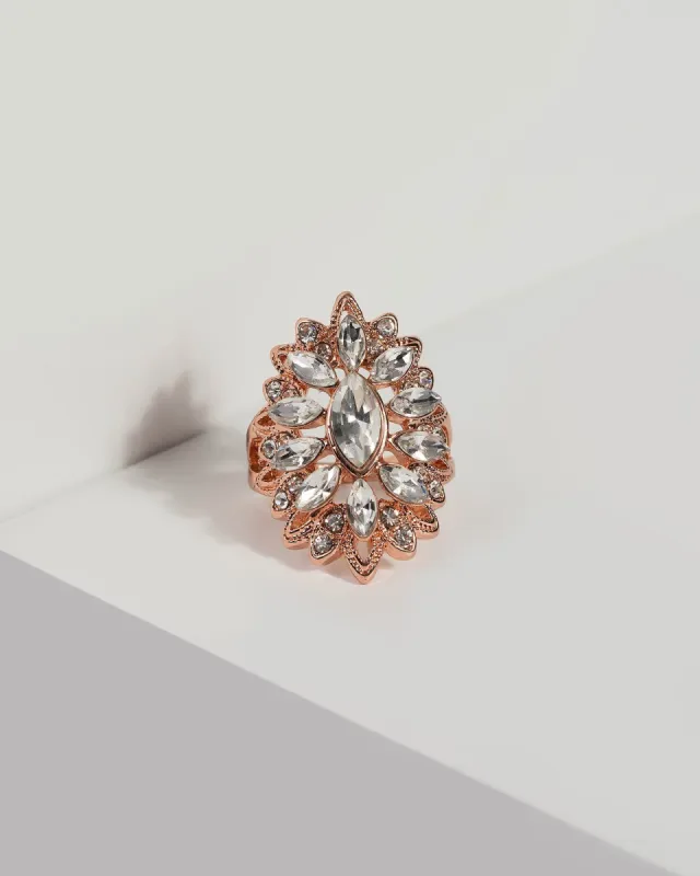 Rose Gold Floral Crystal Statement Ring sold by Collete Hayman