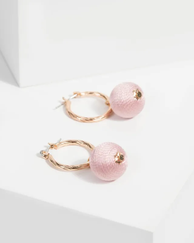 Pink Fabric Ball Detail Hoop Earrings sold by Collete Hayman