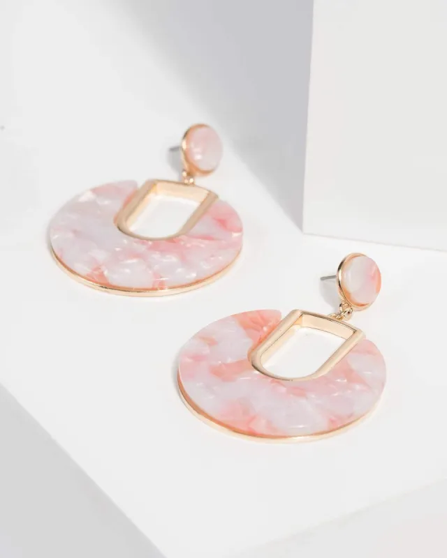 Pink Acrylic Disc Drop Earrings sold by Collete Hayman