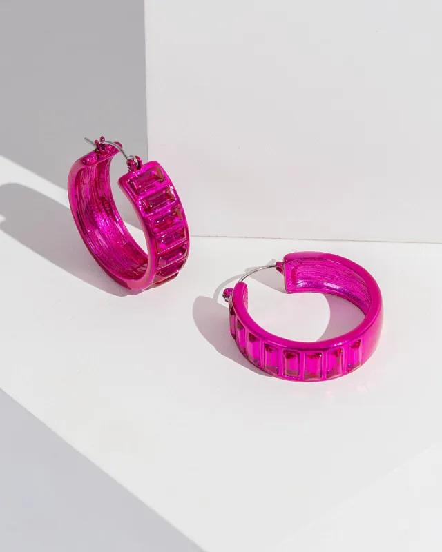 Pink Colour Plated Crystal Hoop Earrings sold by Collete Hayman