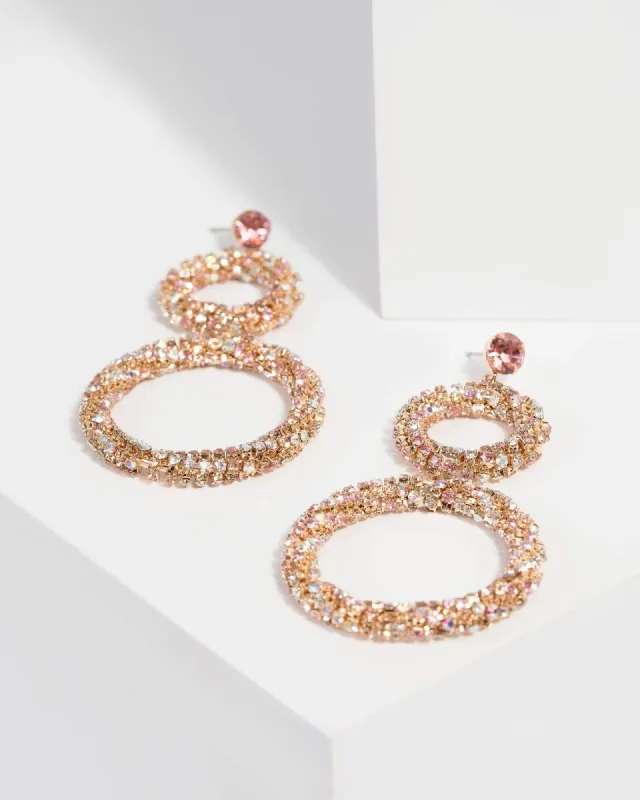 Pink Crystal Circle Drop Earrings sold by Collete Hayman