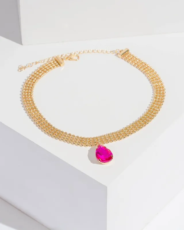 Pink Crystal Pendant Choker Necklace sold by Collete Hayman