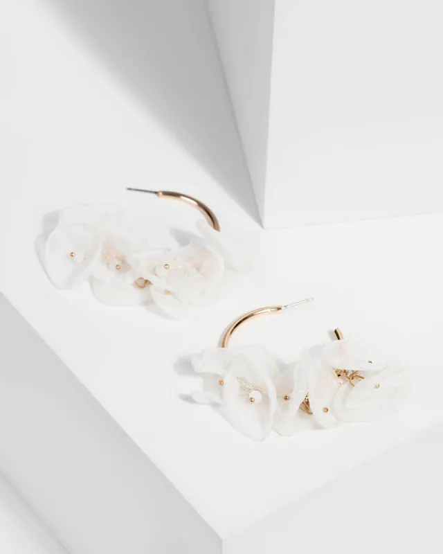 White Soft Floral Hoop Earrings sold by Collete Hayman