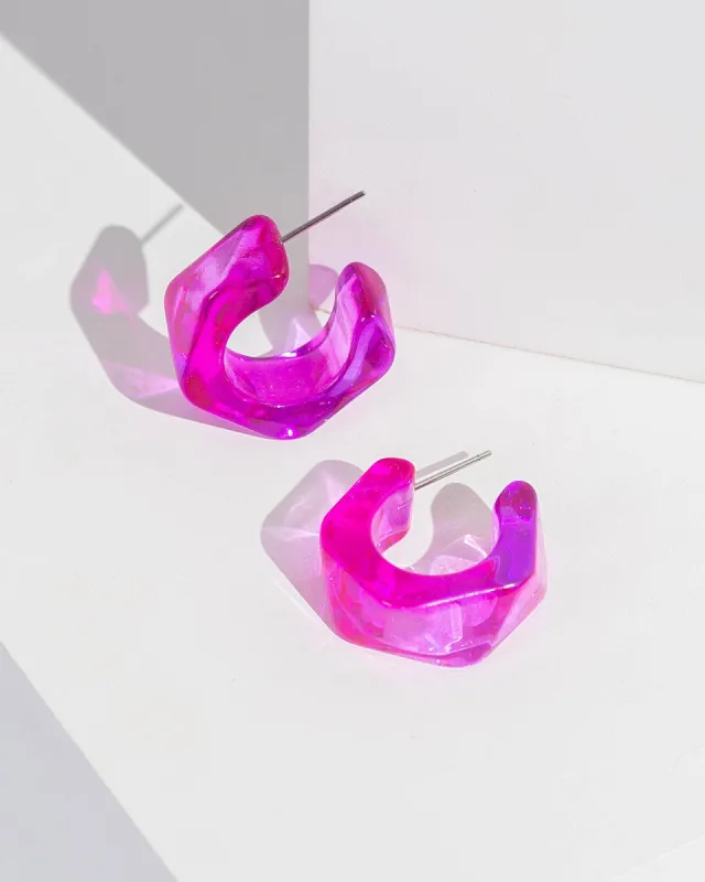 Pink Angled Acrylic Hoop Earrings sold by Collete Hayman